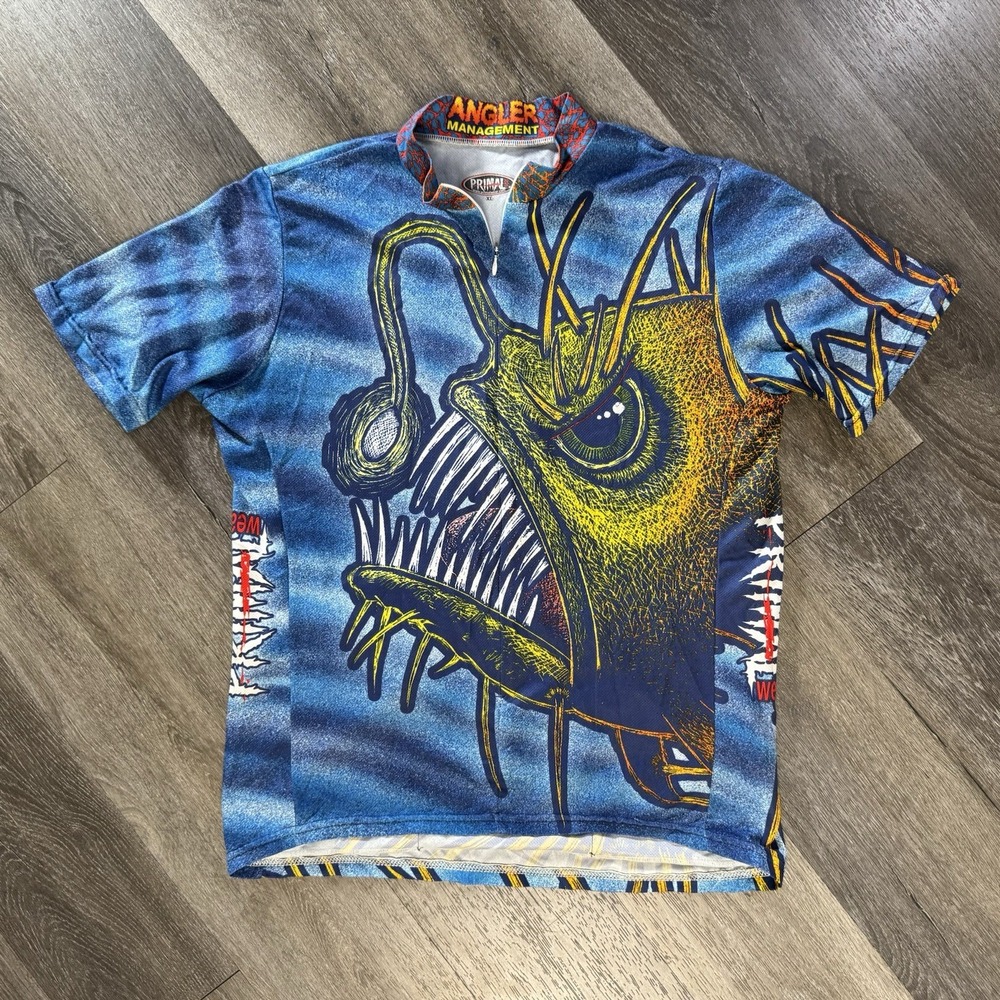 Primal Wear Angler Management Cycling Jersey 3/4 Zip Piranha Fish Mens Sz XL